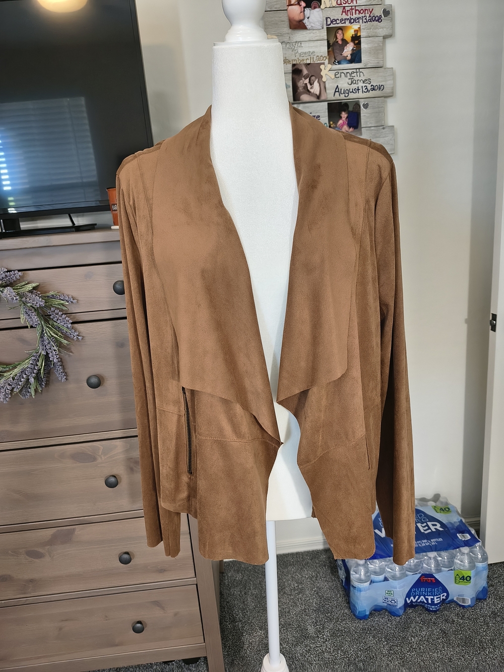 sofia by sofia vergara Suede Drape Front Blazer - Brown